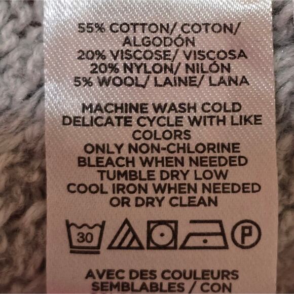 ANN TAYLOR Loft Light Grey Waffle Weave Cotton wool Blend Tunic Length Sweater - Picture 6 of 7